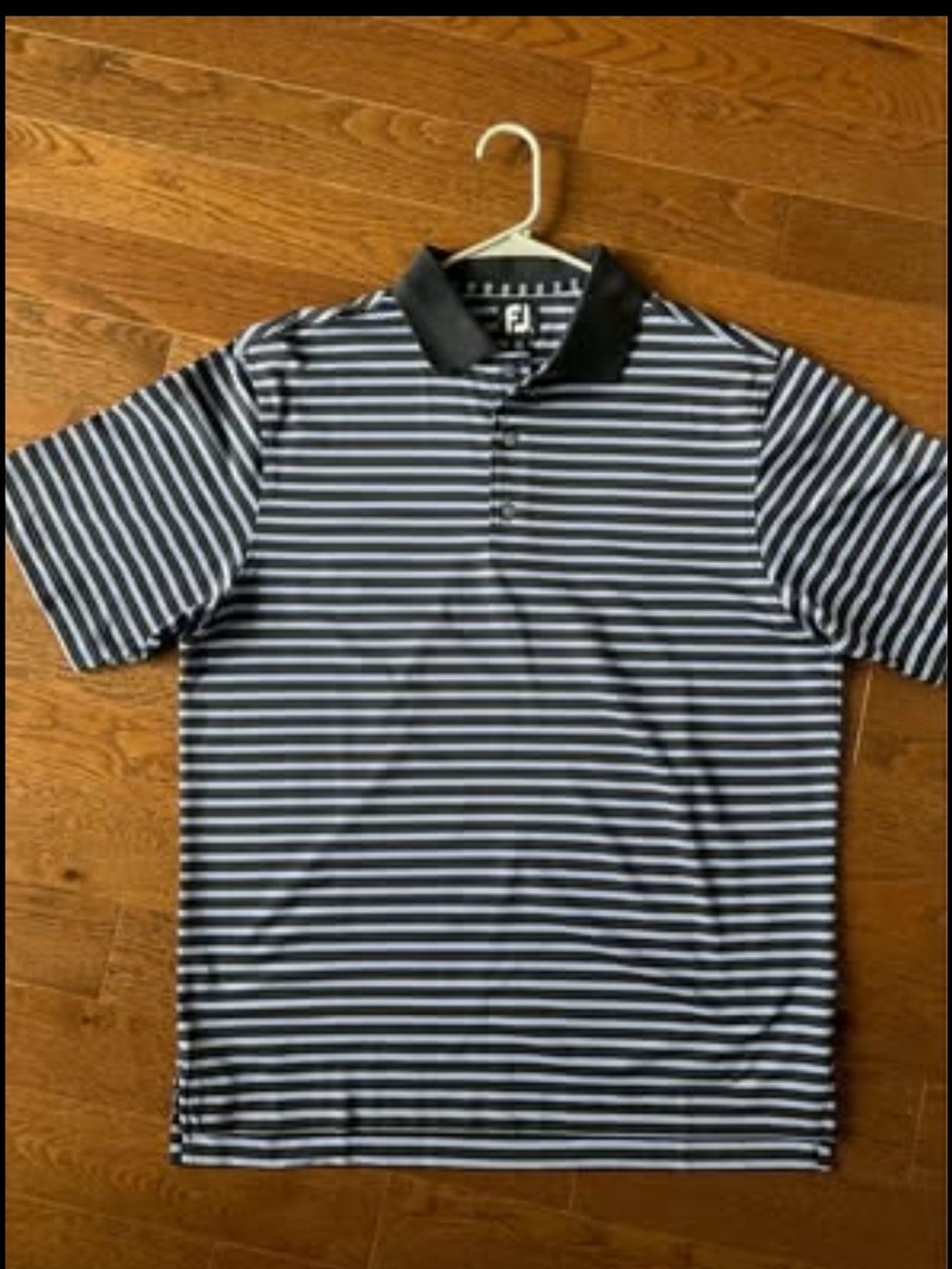 FootJoy Black and Lilac Striped Performance Polo. Size L